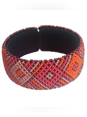 Ithemba Creations Handcrafted Zulu Design Beaded Bangle Bracelet - Orange & Pink